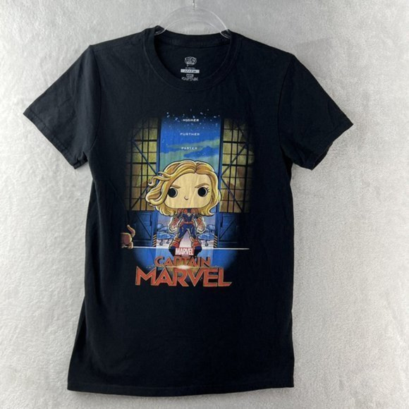 Funko Captain Marvel Shirt Womens Small Black Fitted Tee - Picture 1 of 7